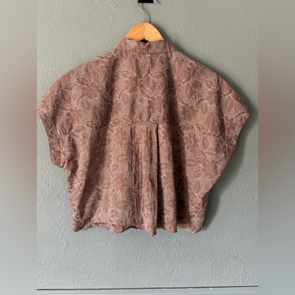 Madewell Embroidered Cropped Button Front Blouse Brown Floral Size L - Picture 5 of 11